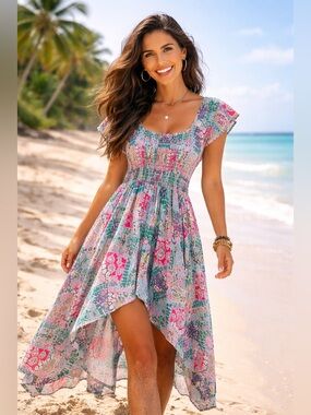 Shore Drive NWOT Patchwork Print Asymmetrical Dress , XL -1X